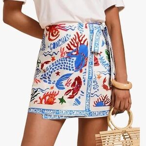 Colorful Boho Mermaid Print Wrap Skirt Size XS